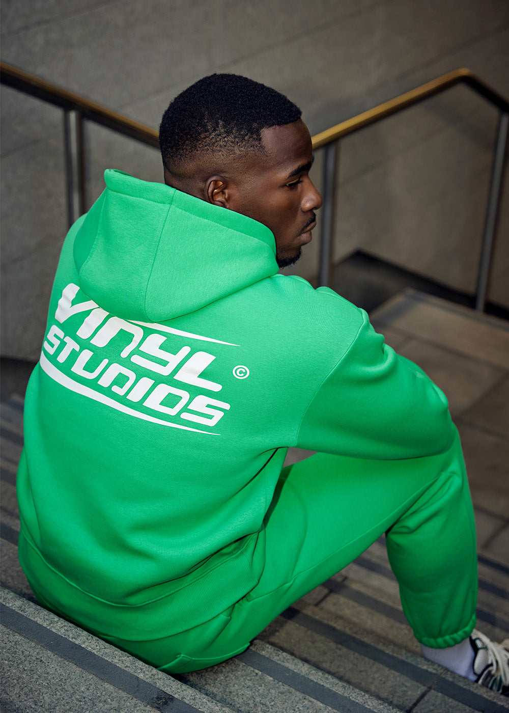Vinyl φουτερ πρασινο με τυπωμα cotton oversized - studios v beat hoodie