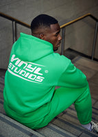 Vinyl φουτερ πρασινο με τυπωμα cotton oversized - studios v beat hoodie