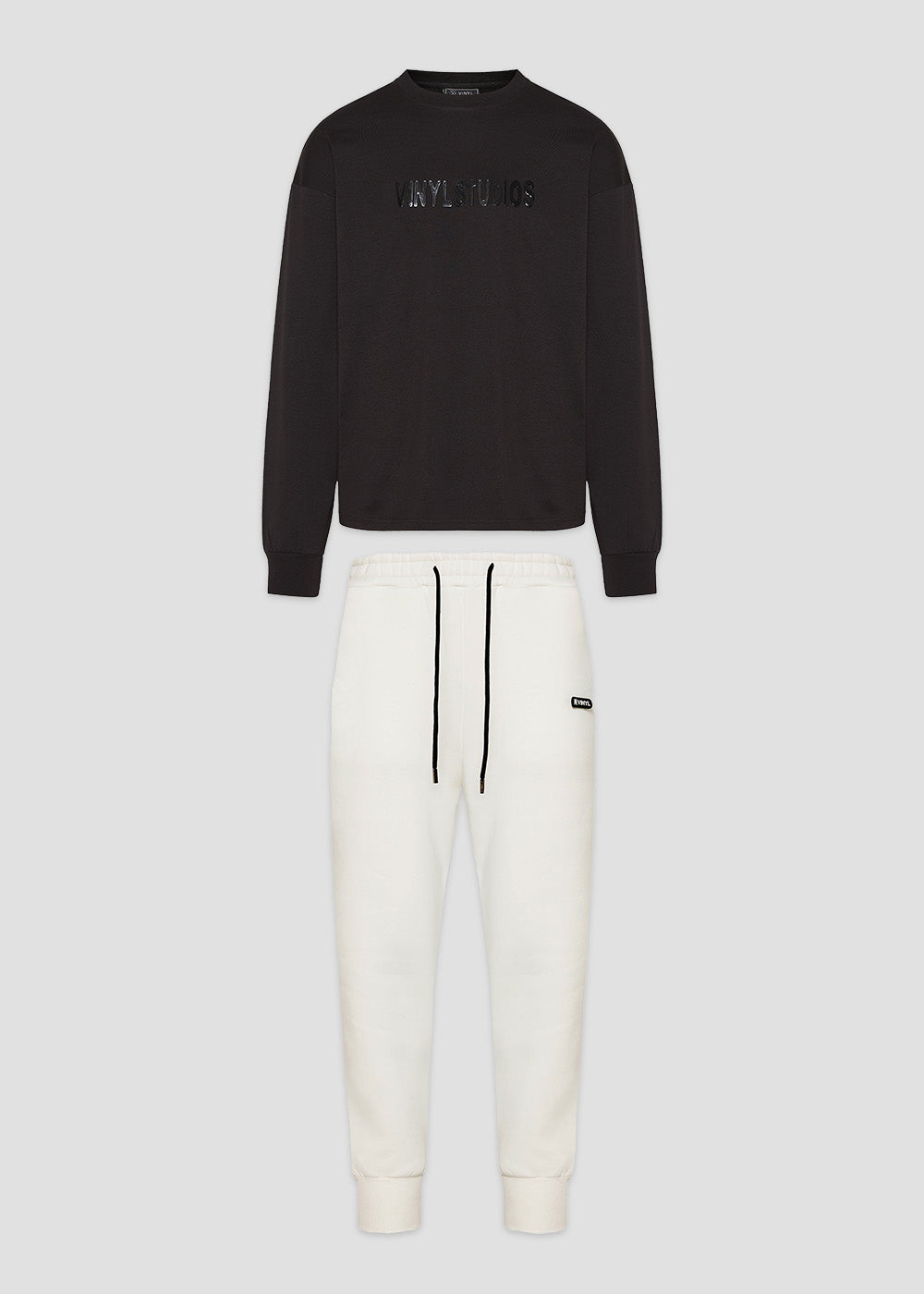 Vinyl σετ με τυπωμα cotton oversized fit - lounge luxe black and white set