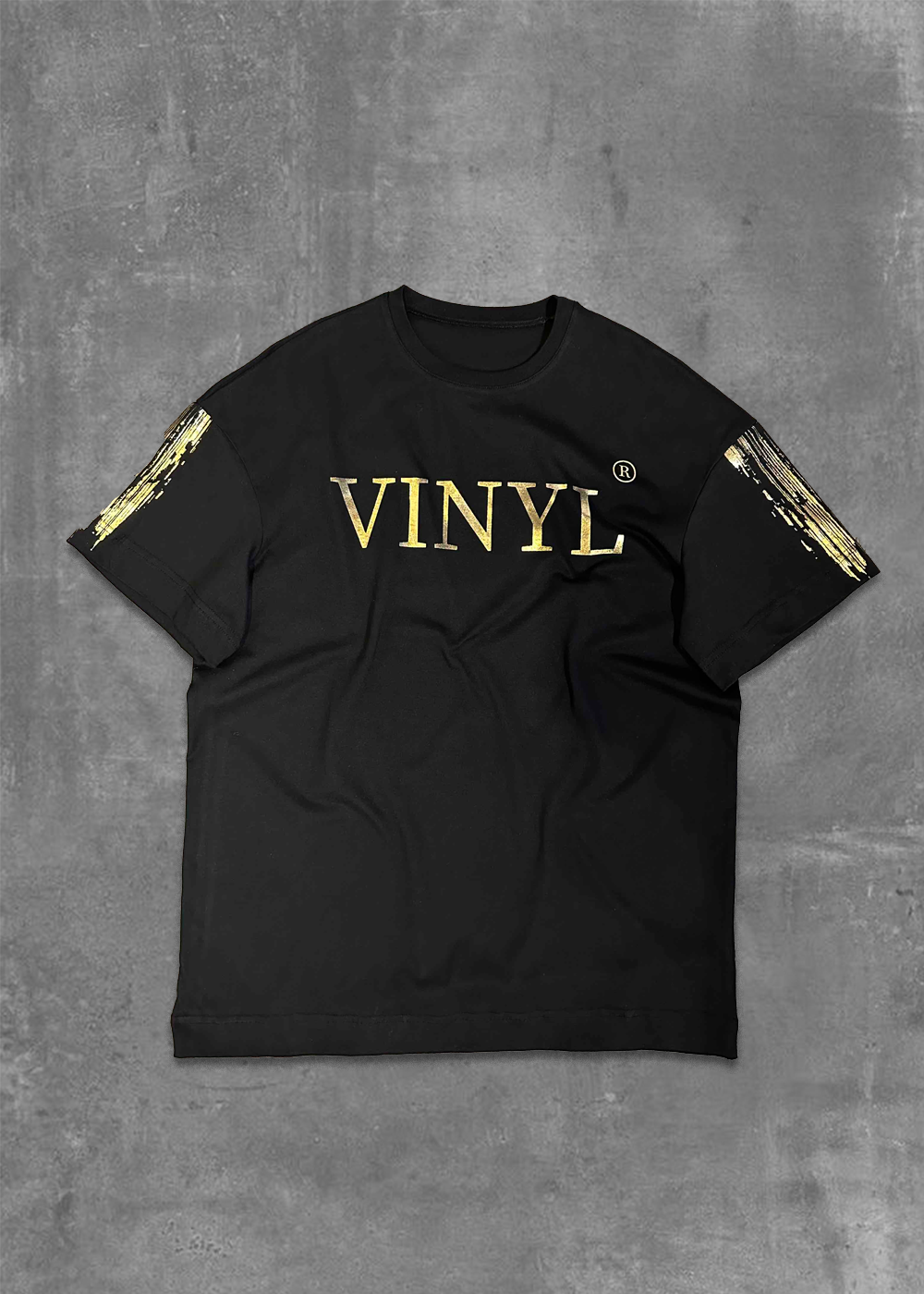 Vinyl μπλουζα με τύπωμα μαυρη cotton regular fit - golden aura t-shirt - limited edition