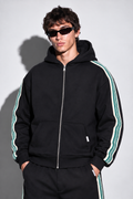Retro stripe zip hoodie black