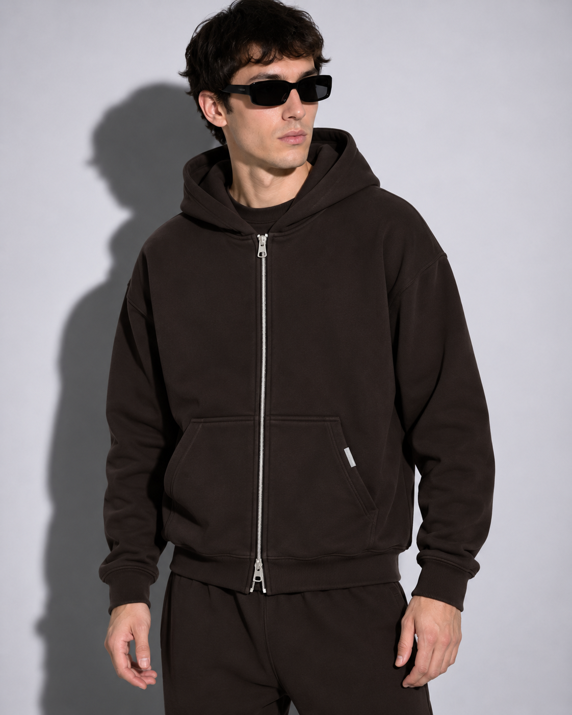 Urban zipped hoodie dark brown