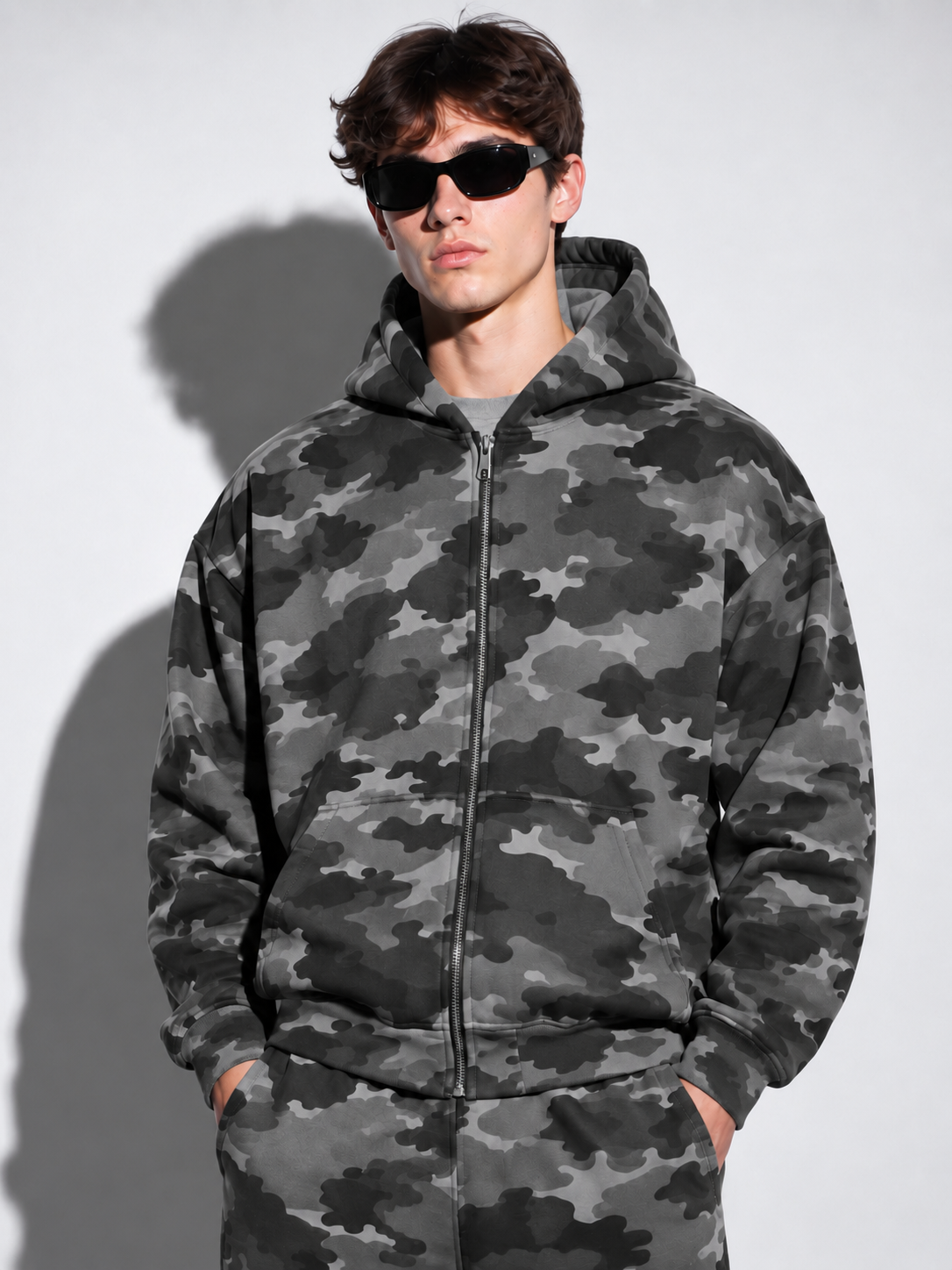 Army zipped hoodie grey