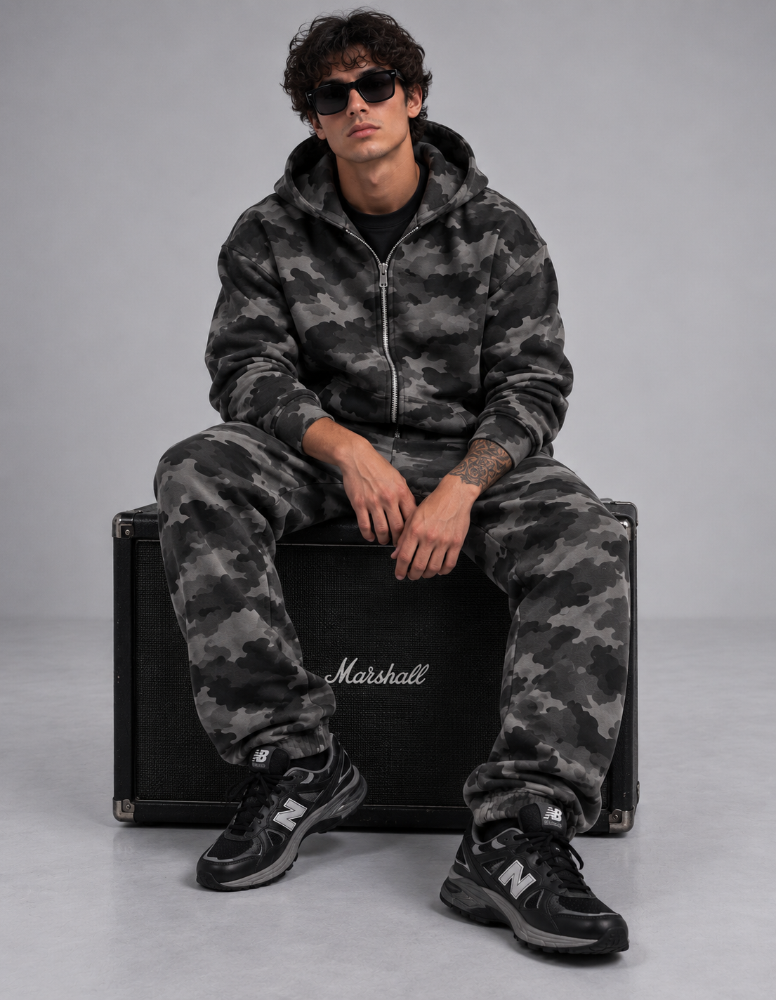 Army zipped hoodie grey