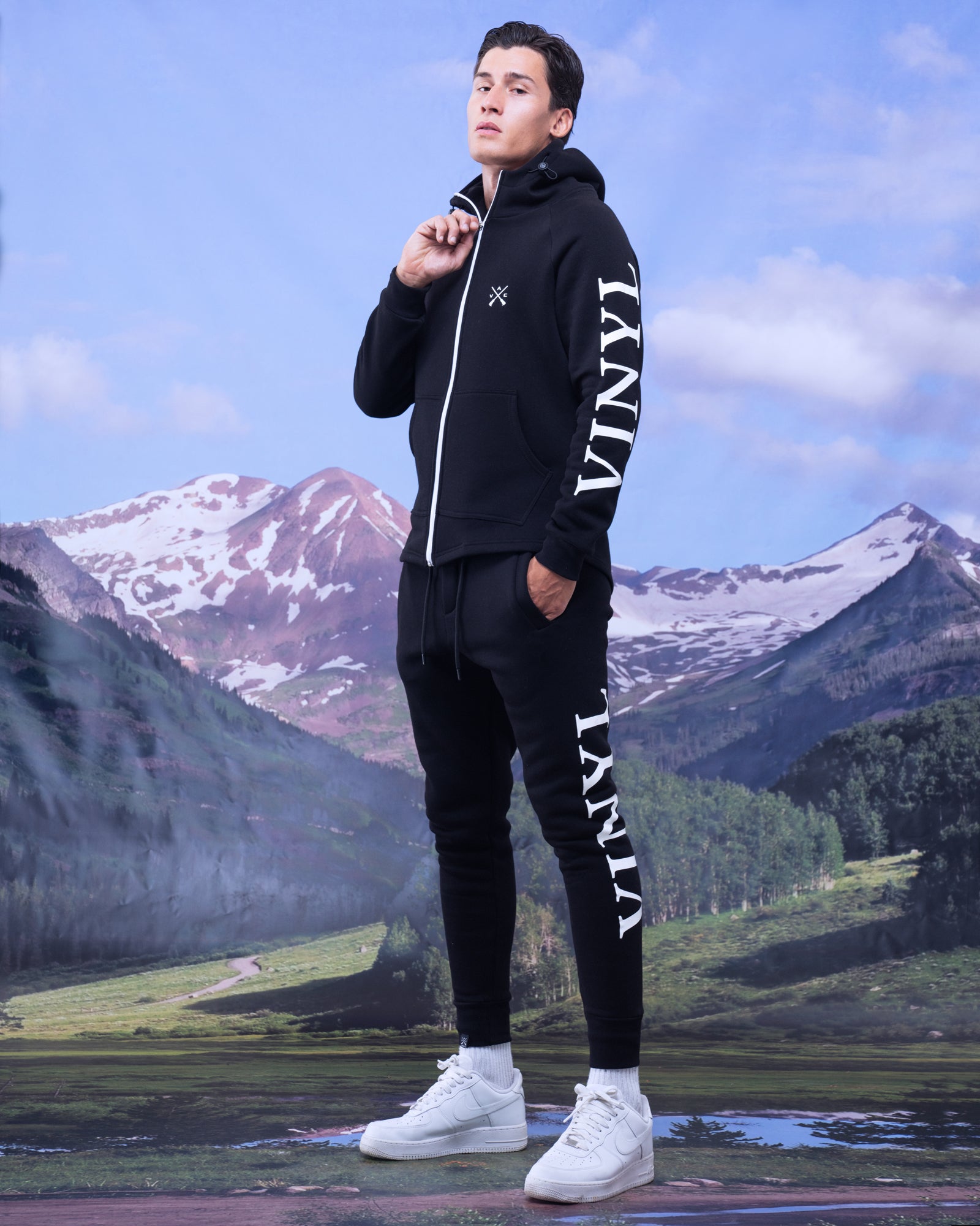 Vinyl ζακετα μαυρη με τυπωμα cotton regular fit - zip through hoodie with logo print