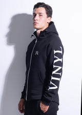 Vinyl ζακετα μαυρη με τυπωμα cotton regular fit - zip through hoodie with logo print