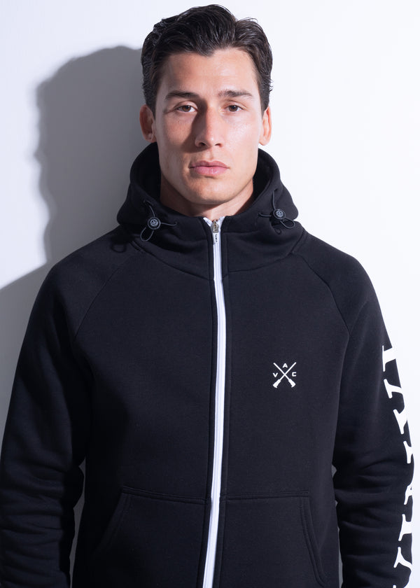 Vinyl ζακετα μαυρη με τυπωμα cotton regular fit - zip through hoodie with logo print