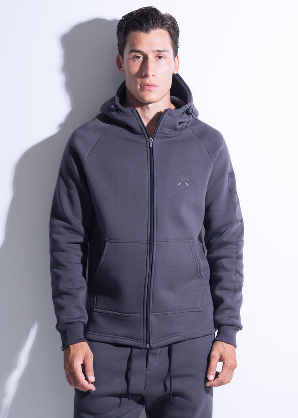 Vinyl ζακετα γκρι με τυπωμα cotton regular fit - zip through hoodie with logo print