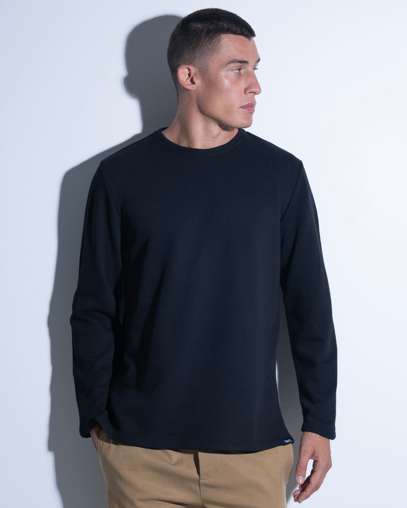 VINYL ΜΑΚΡΥΜΑΝΙΚΗ ΜΠΛΟΥΖΑ ΜΑΥΡΗ - TEXTURED CREW TEE