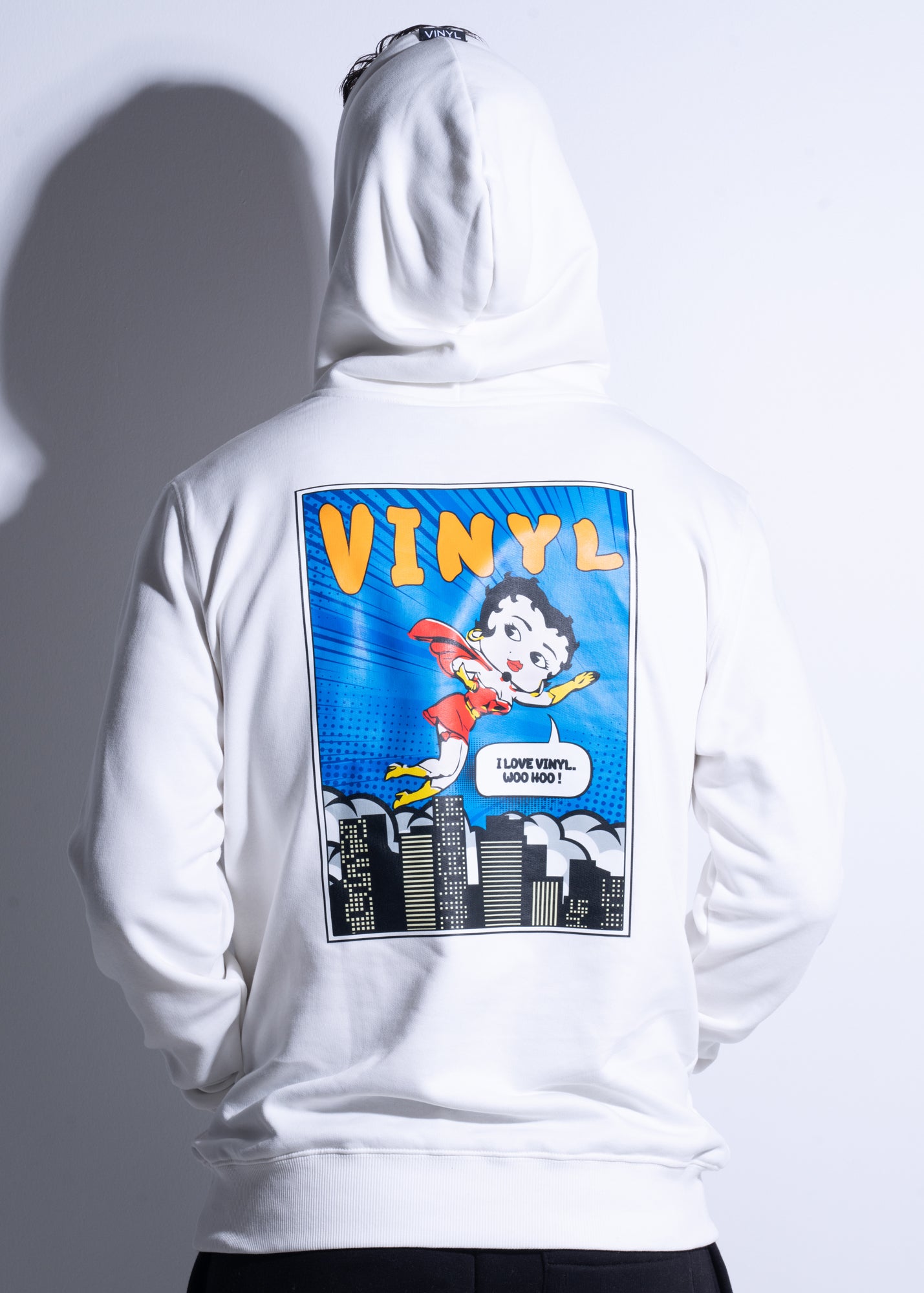 Vinyl φουτερ λευκο με τυπωμα cotton χωρις χνουδι regular fit - betty boop hoodie