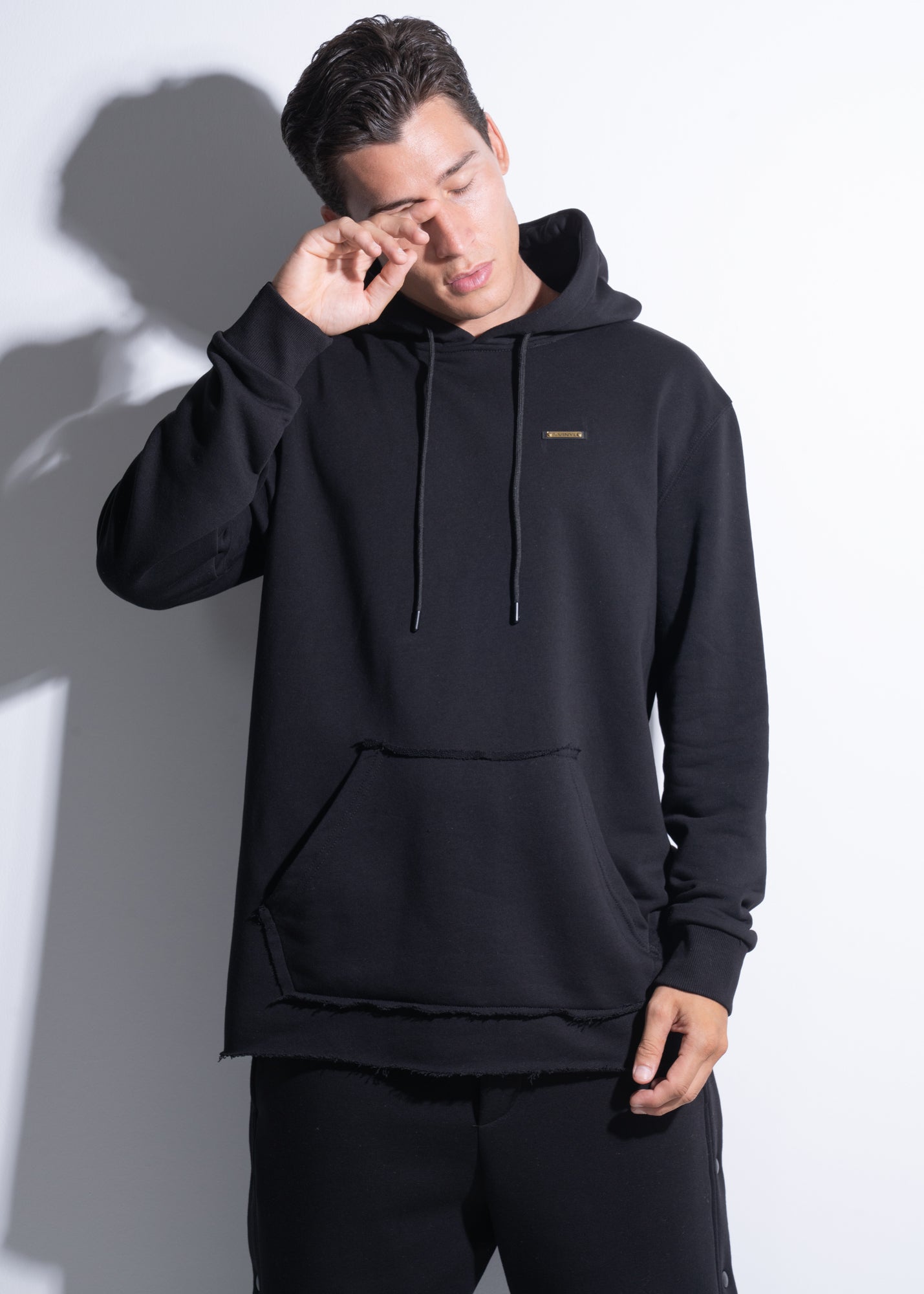 Vinyl φουτερ μαυρο cotton χωρις χνουδι oversized - frayed edges hoodie