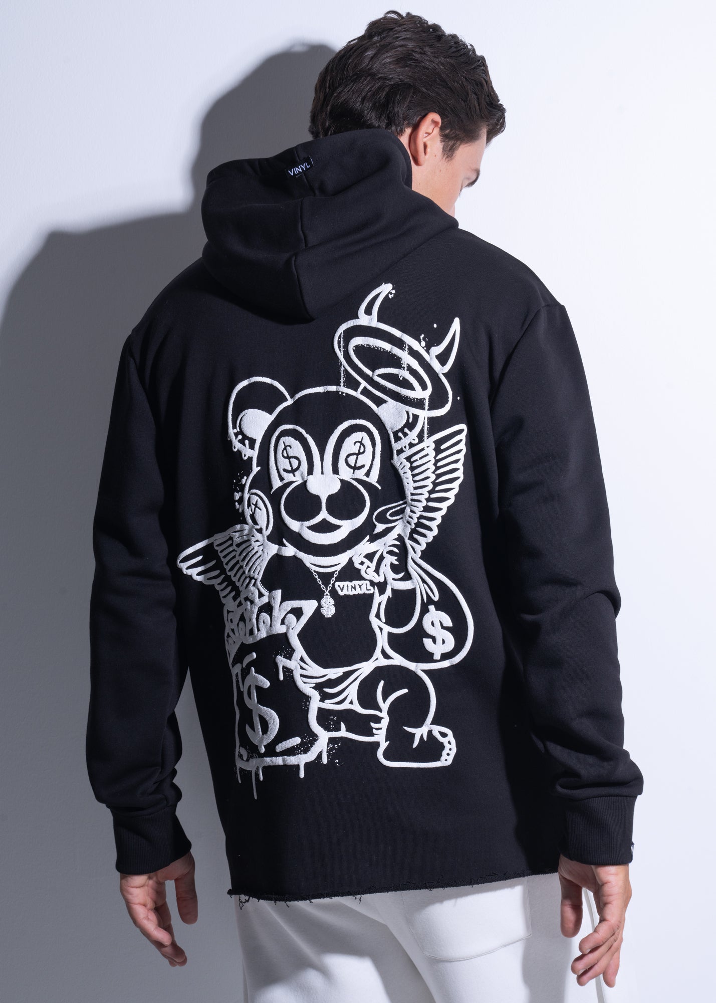 Vinyl φουτερ μαυρο με τυπωμα cotton χωρις χνουδι oversized - advanced-level bear hoodie