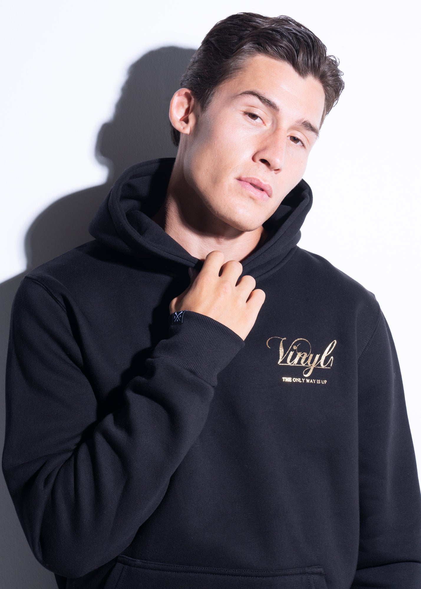 Vinyl φουτερ μαυρο με τυπωμα cotton regular fit - foil print hoodie