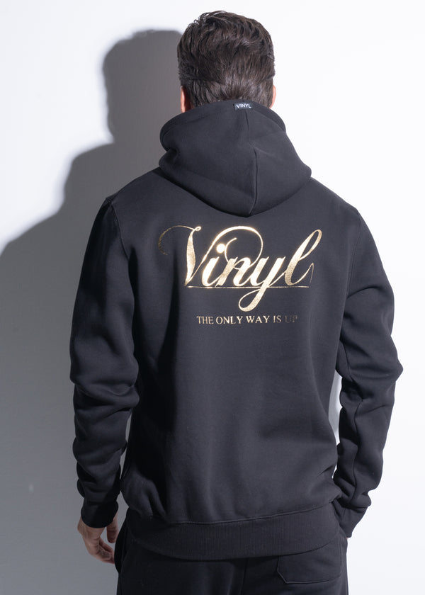 Vinyl φουτερ μαυρο με τυπωμα cotton regular fit - foil print hoodie