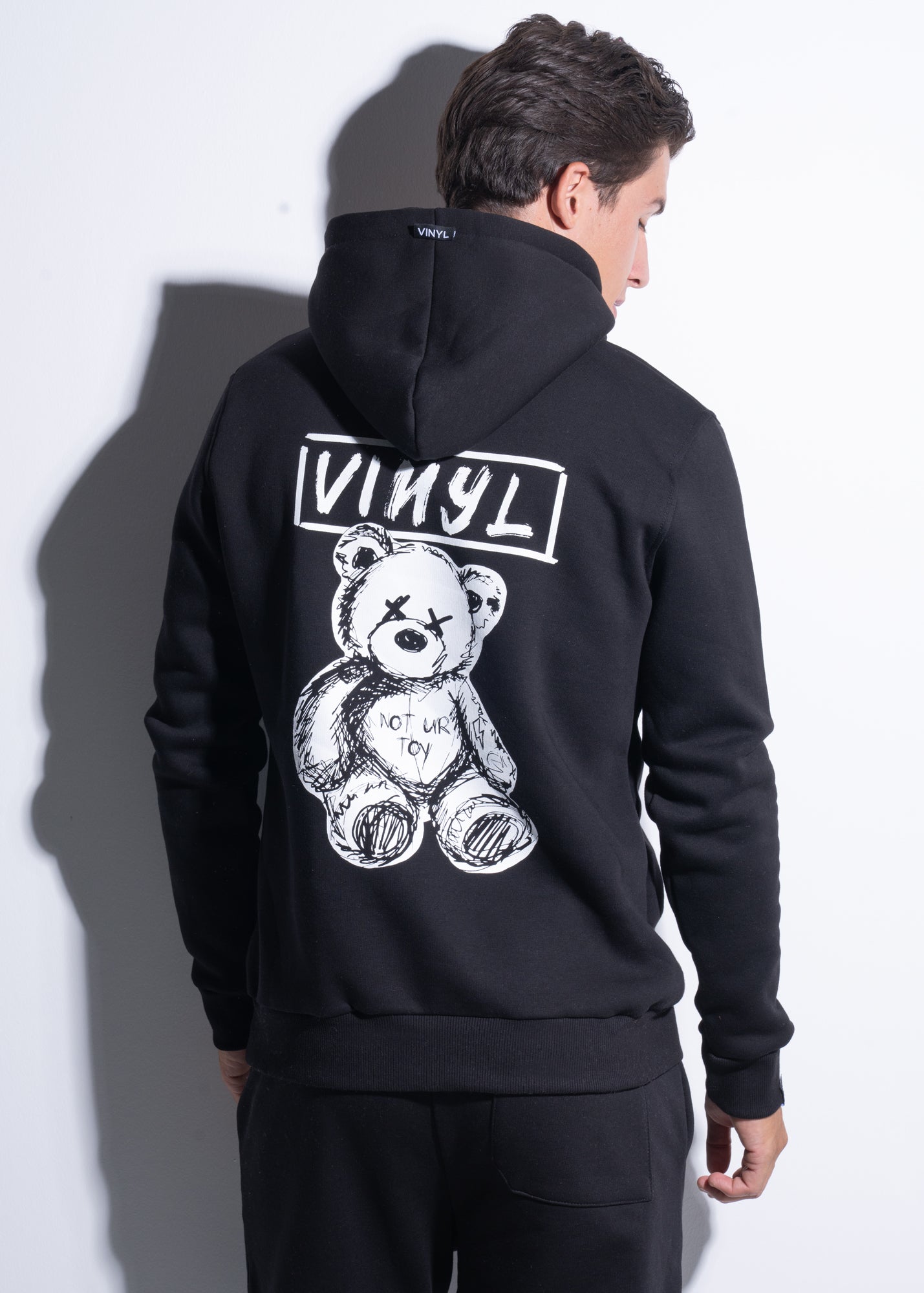 Vinyl φουτερ μαυρο με τυπωμα cotton regular fit - back print bear hoodie