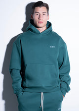 Vinyl φουτερ πετρολ με κεντημα cotton regular fit - needlecraft logo hoodie