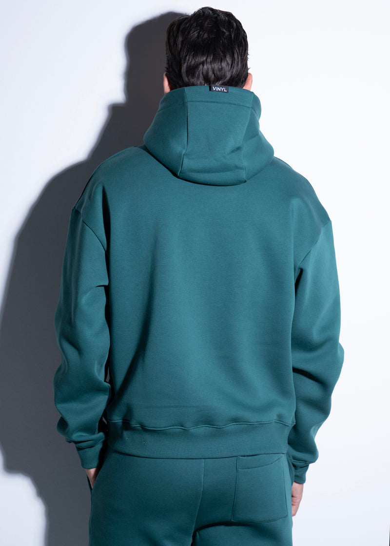 Vinyl φουτερ πετρολ με κεντημα cotton regular fit - needlecraft logo hoodie