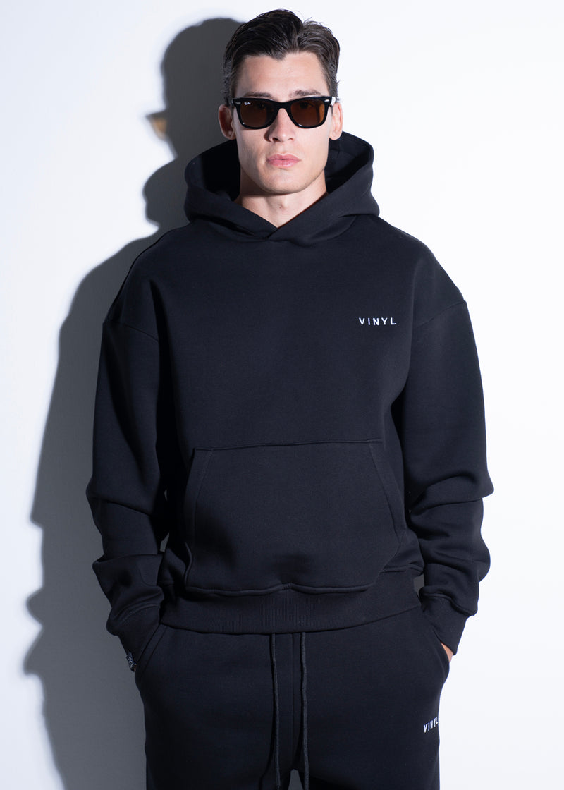 Vinyl φουτερ μαυρο με κεντημα cotton regular fit - needlecraft logo hoodie