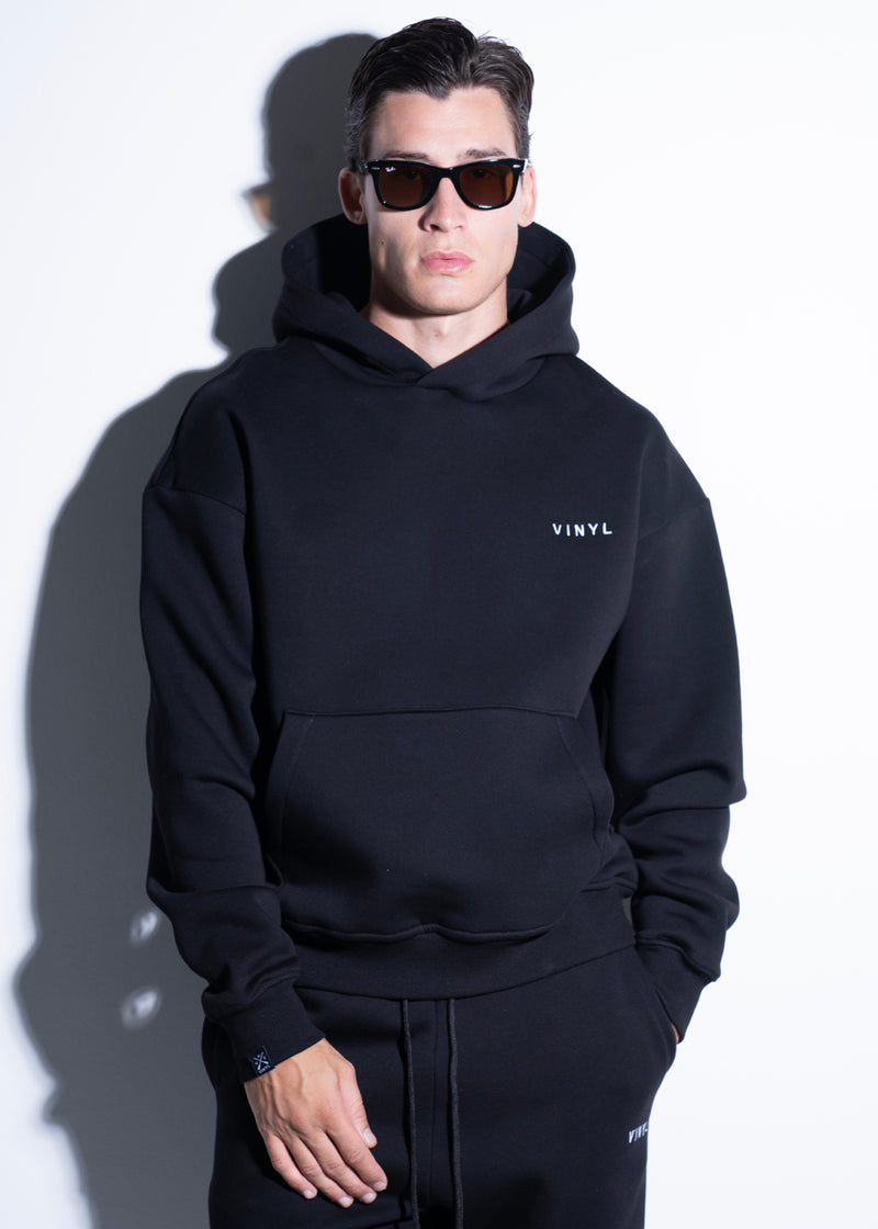 Vinyl φουτερ μαυρο με κεντημα cotton regular fit - needlecraft logo hoodie