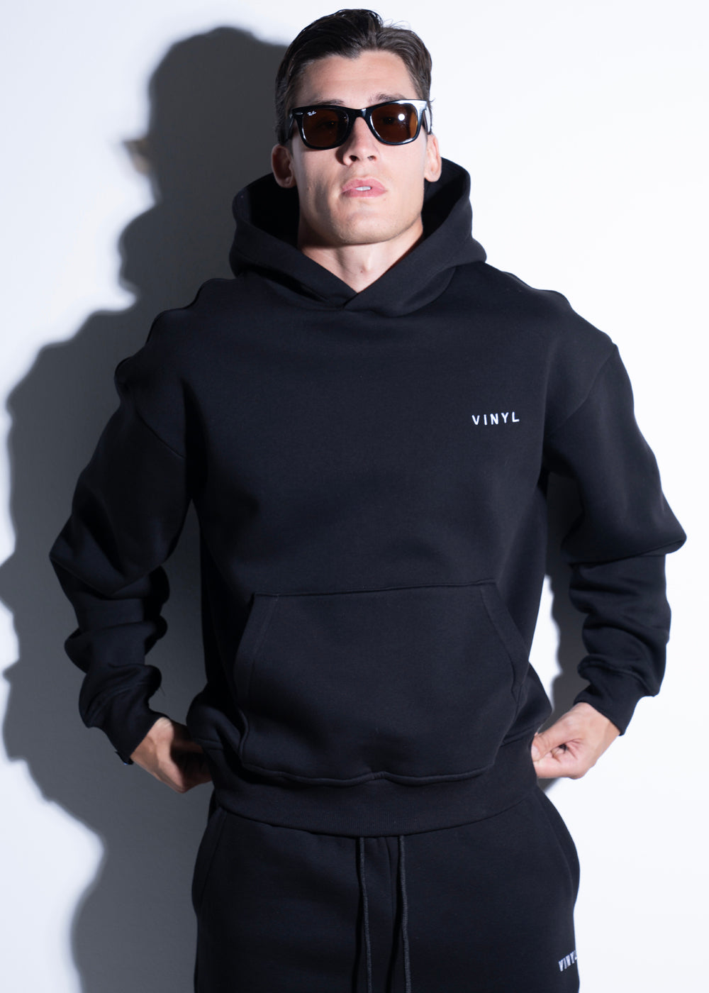 Vinyl φουτερ μαυρο με κεντημα cotton regular fit - needlecraft logo hoodie