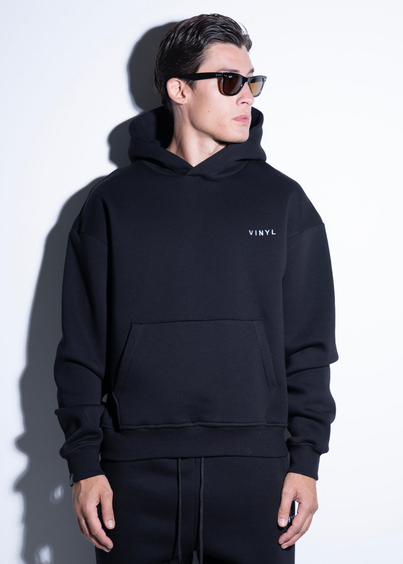 Vinyl φουτερ μαυρο με κεντημα cotton regular fit - needlecraft logo hoodie