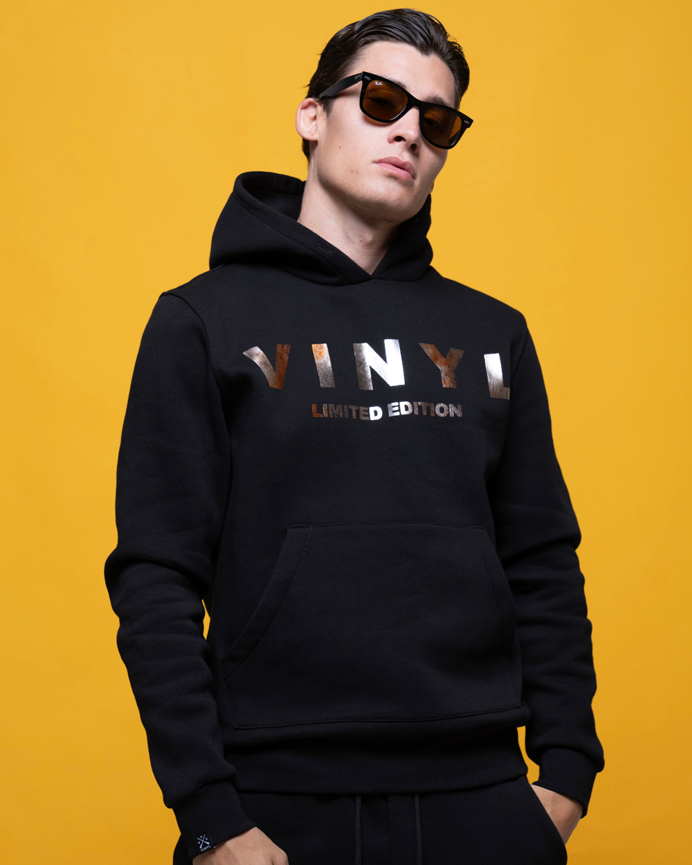 Vinyl φουτερ μαυρο με τυπωμα cotton regular fit - limited edition hoodie