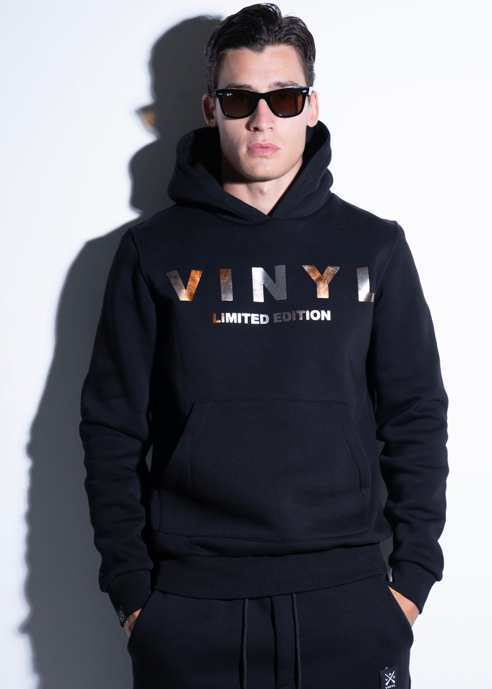 Vinyl φουτερ μαυρο με τυπωμα cotton regular fit - limited edition hoodie