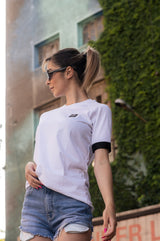 VINYL Μπλουζα με Λαστιχο Λευκη - Tape Cuff Sleeve T-Shirt