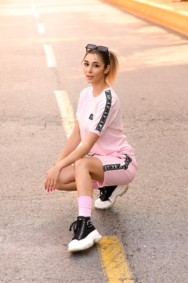 VINYL Βερμουδα με Τρεσα Ροζ - Shorts With Logo Tape