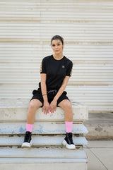 VINYL Μπλουζα με Τρεσα Μαυρη - T-Shirt With Logo Tape