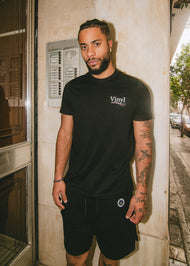 Vinyl μπλουζα με τυπωμα μαυρη cotton regular fit - linewave t-shirt