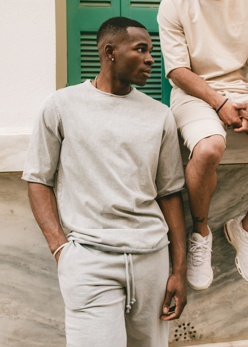 Vinyl μπλουζα με κέντημα γκρι cotton oversized - premium washed tee