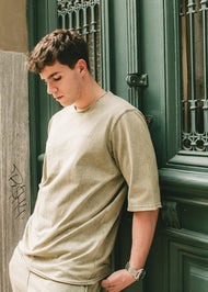Vinyl μπλουζα με κέντημα χακι cotton oversized - premium washed tee