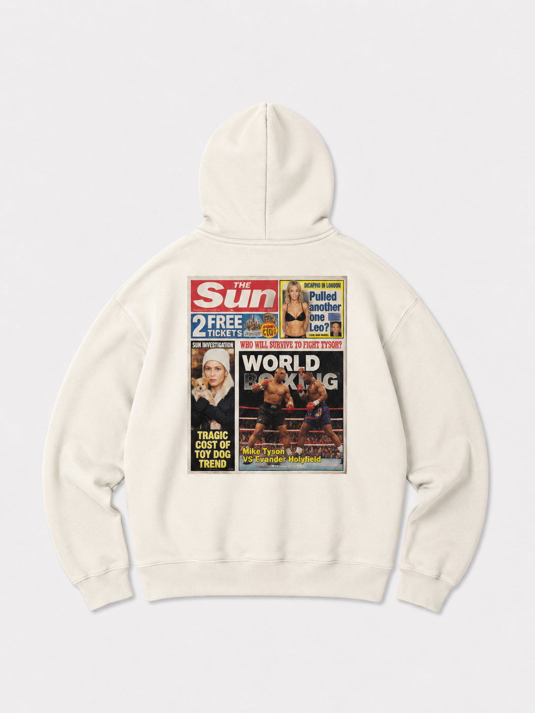 Newspaper print hoodie white
