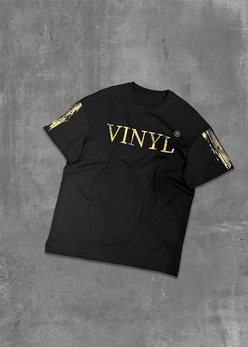 Vinyl μπλουζα με τύπωμα μαυρη cotton regular fit - golden aura t-shirt - limited edition