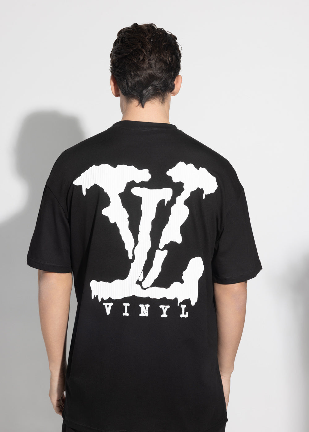 Vinyl μπλουζα με τυπωμα μαυρη cotton oversized - T-shirt with elevated back print