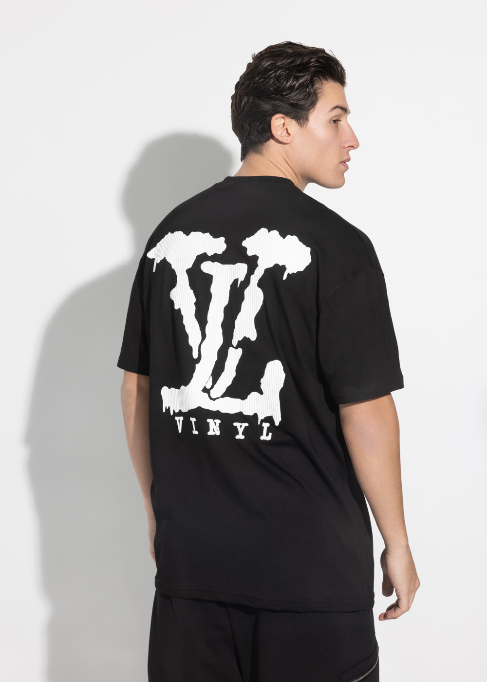 Vinyl μπλουζα με τυπωμα μαυρη cotton oversized - T-shirt with elevated back print