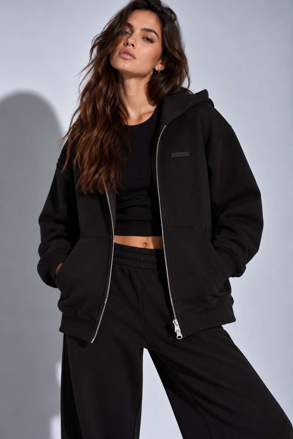 Graphic zipped hoodie black woman