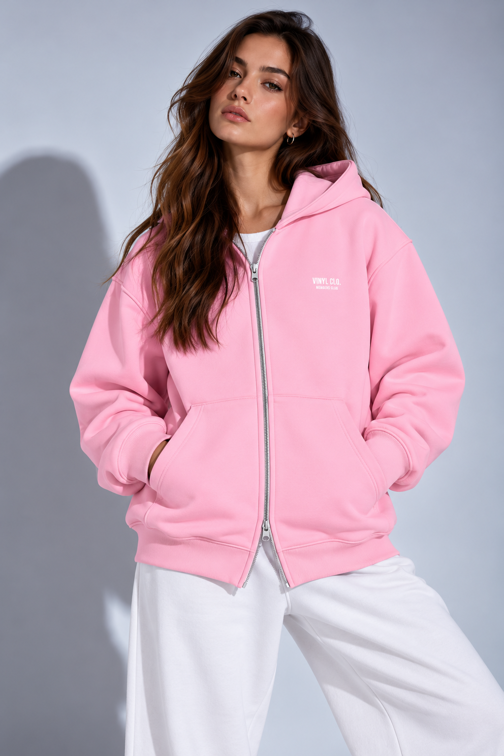 Graphic zipped hoodie pink woman