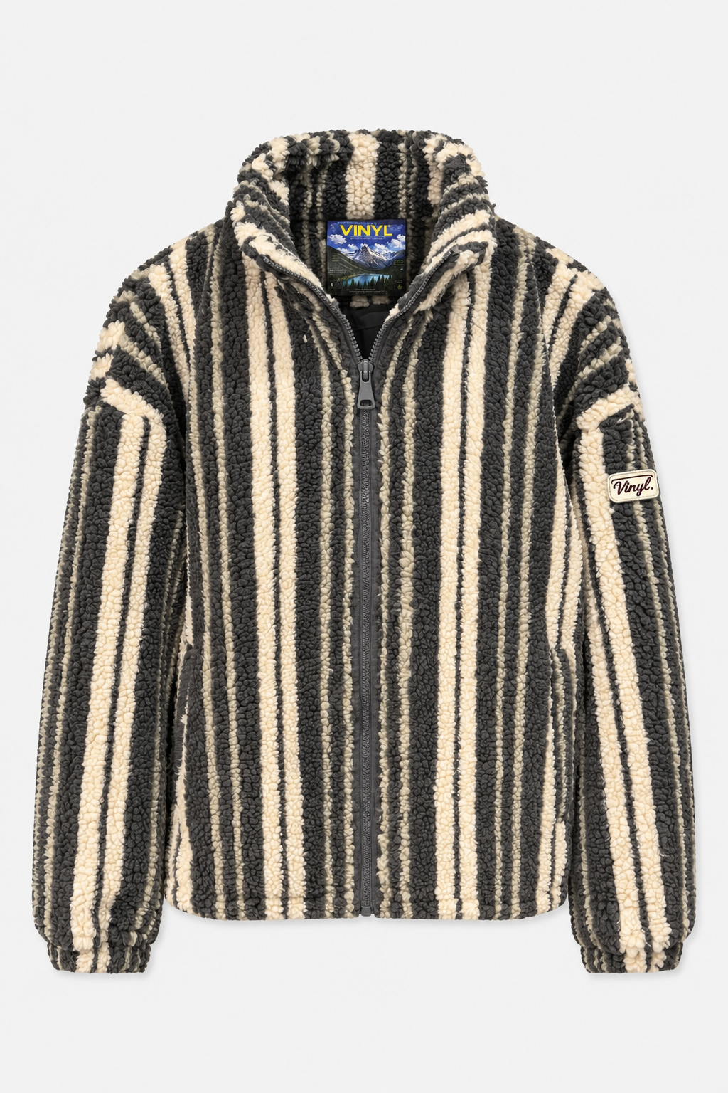 Striped fuzzy jacket grey/beige