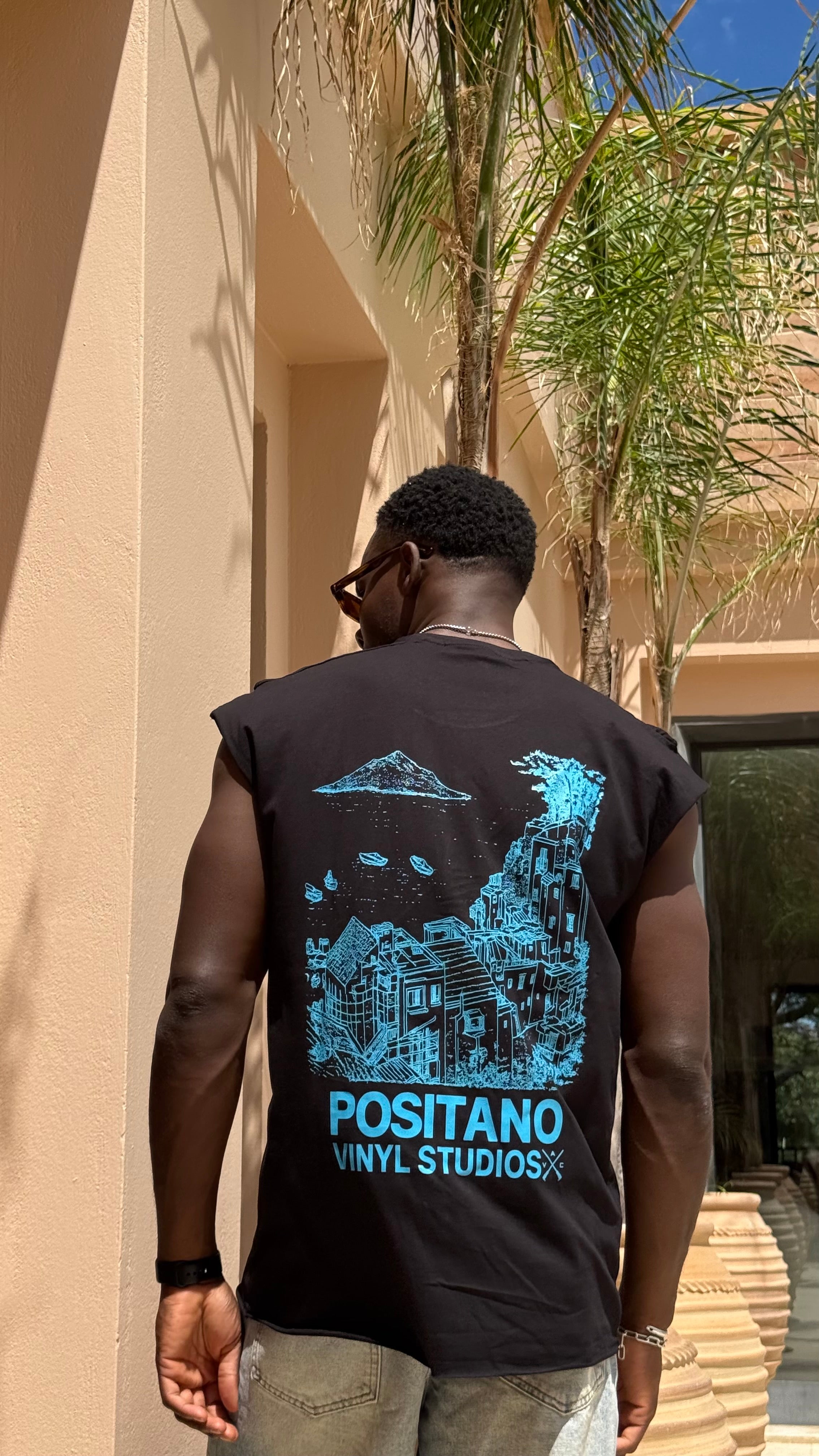 Vinyl sleeveless tee with logo black cotton oversized - vinyl sleeveless tee positano