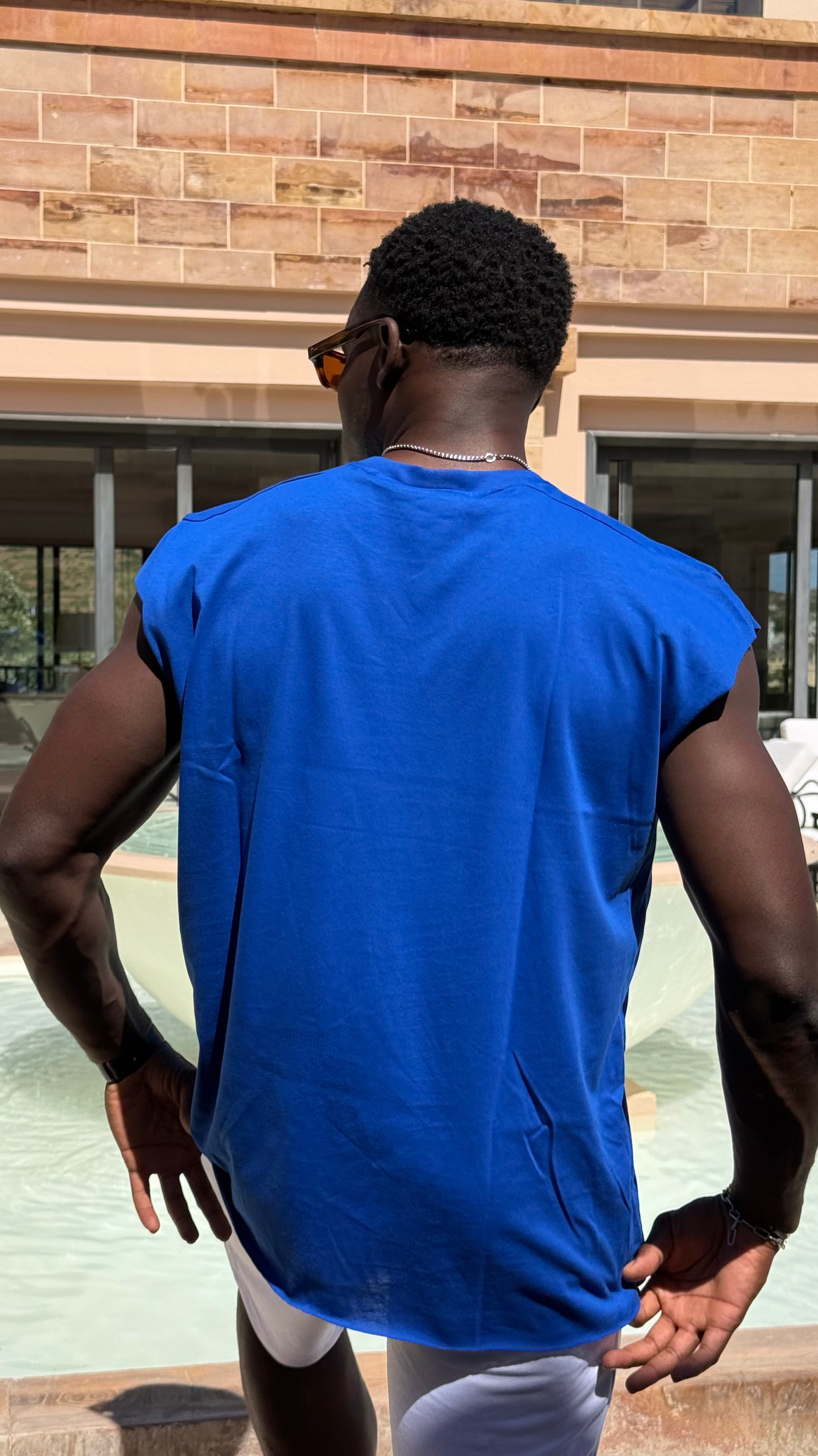 Vinyl sleeveless tee with logo blue cotton oversized - vinyl sleeveless tee