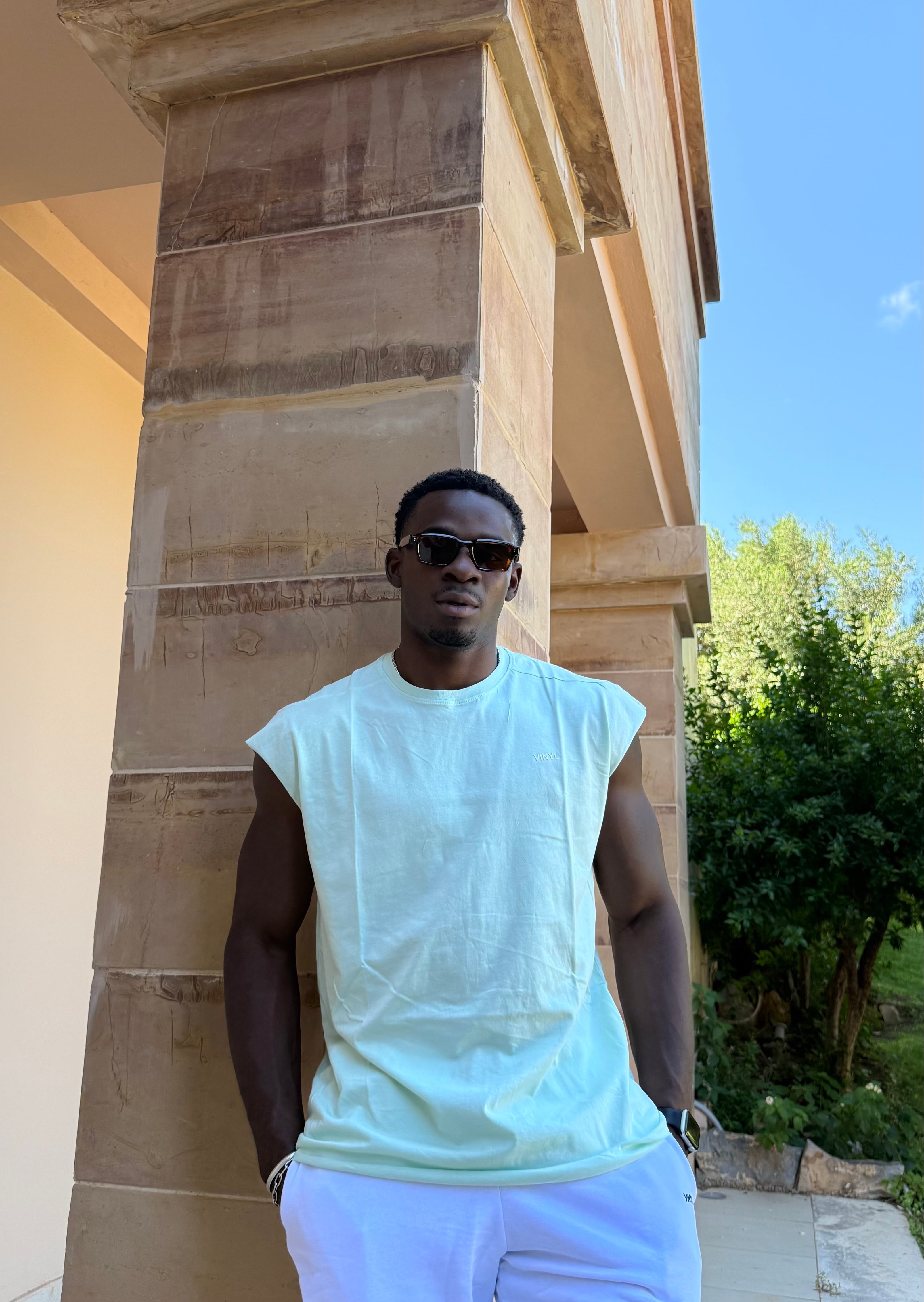 Vinyl sleeveless tee with logo white cotton oversized - vinyl sleeveless tee