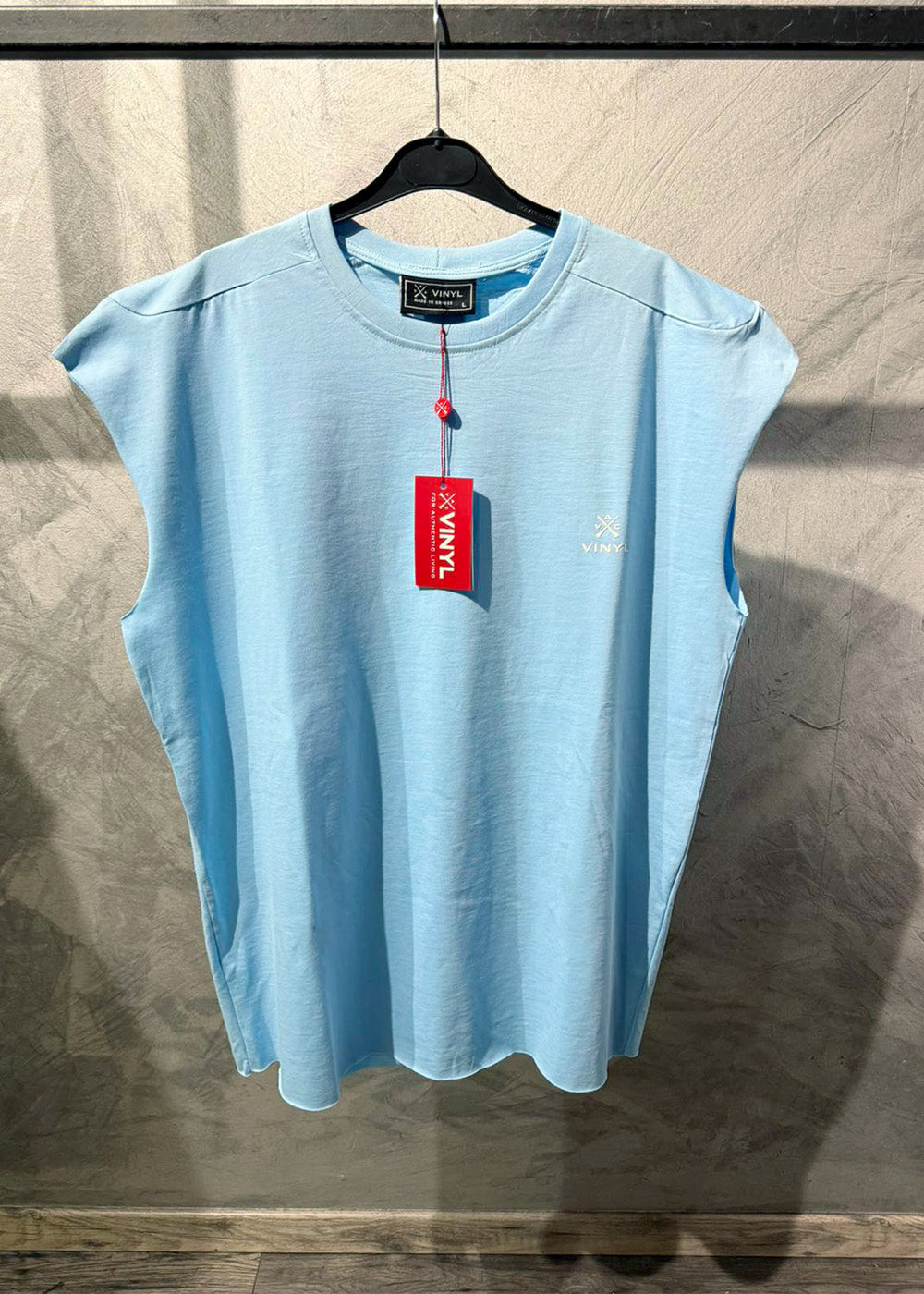 Vinyl μπλουζα αμάνικη με λογότυπο γαλαζια cotton oversized - vinyl sleeveless tee
