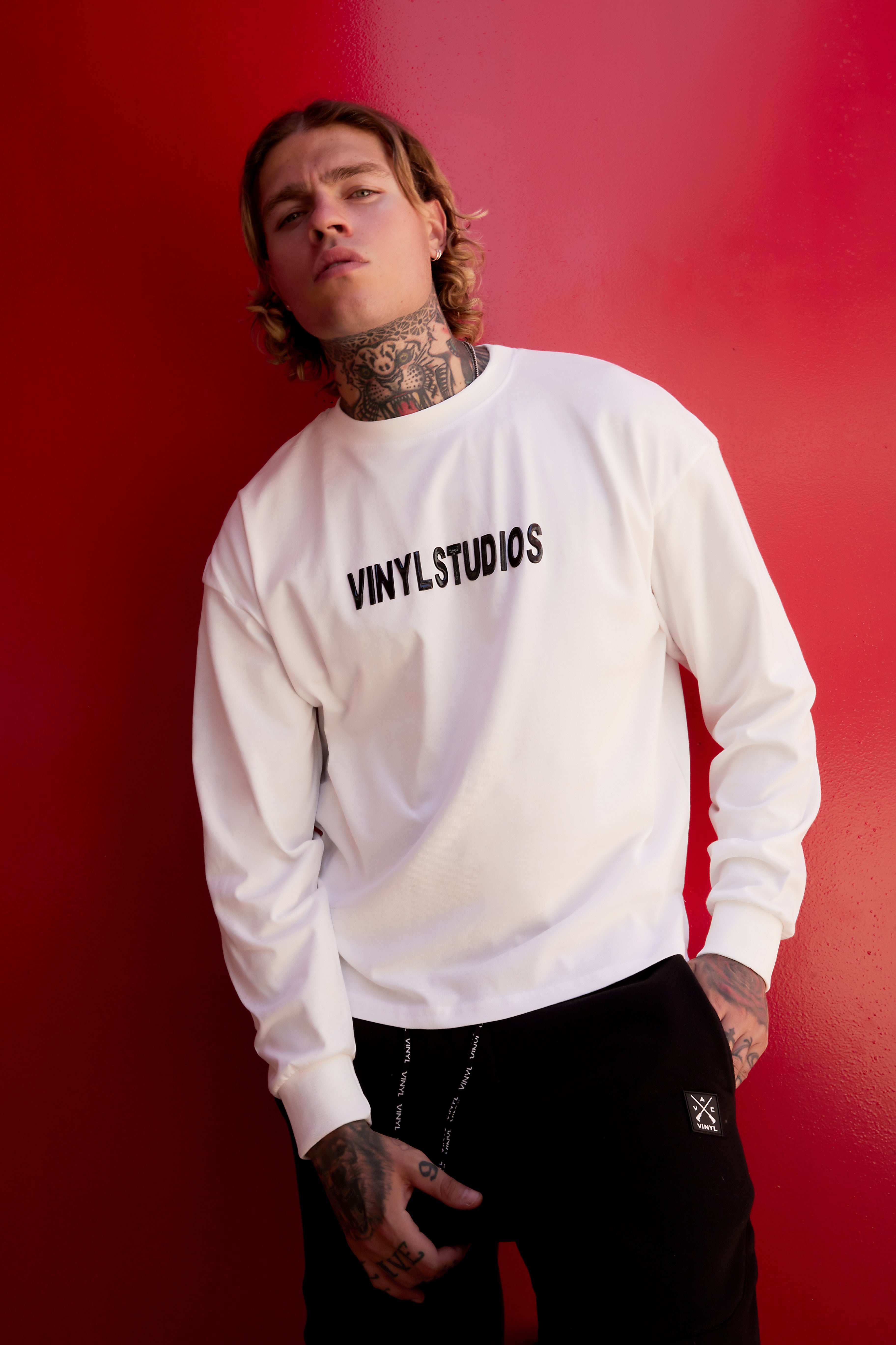 Vinyl μπλουζα λευκη με τυπωμα cotton overzised - lounge luxe tee