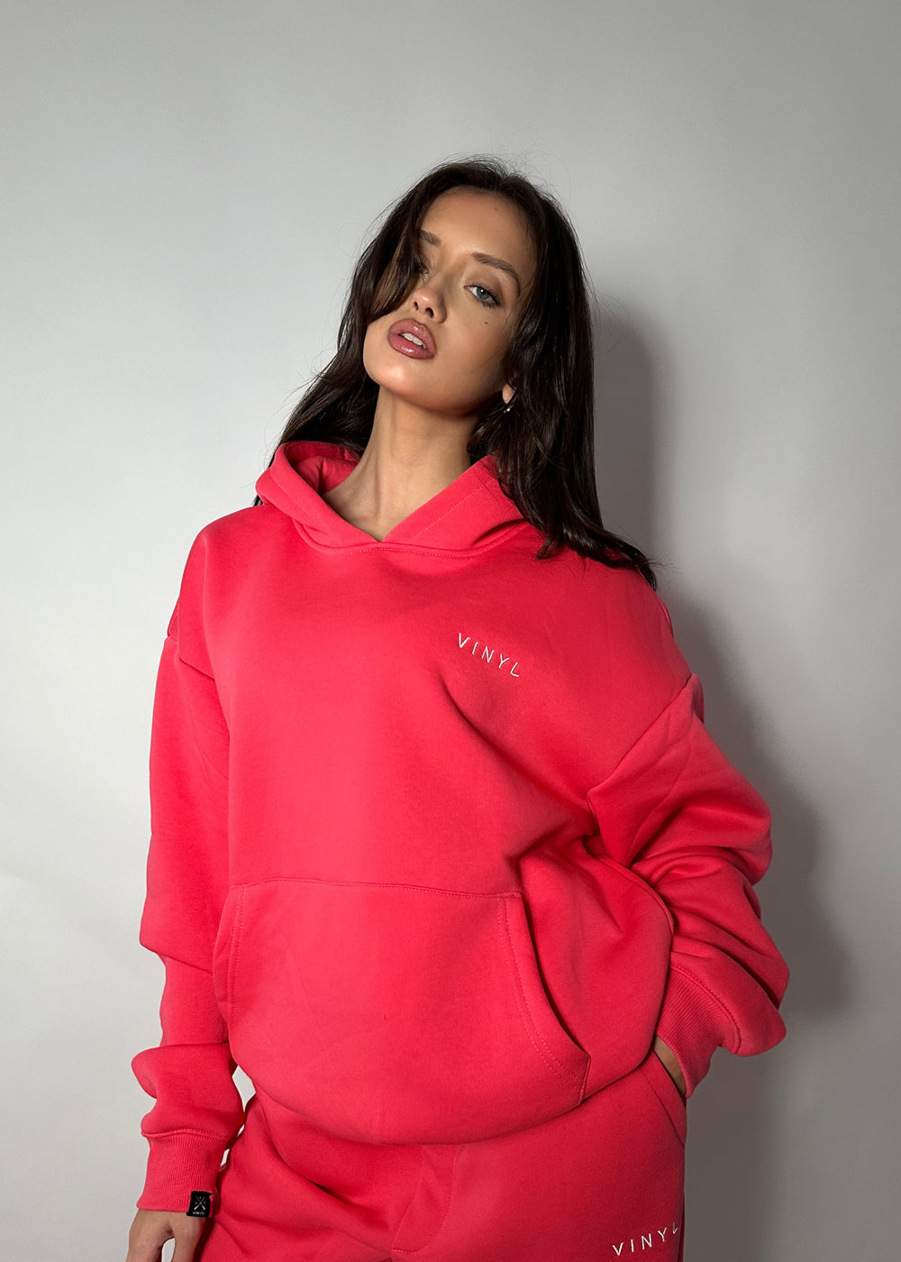 Vinyl φουτερ ροζ με κεντημα cotton regular fit - needlecraft logo hoodie γυναικειο