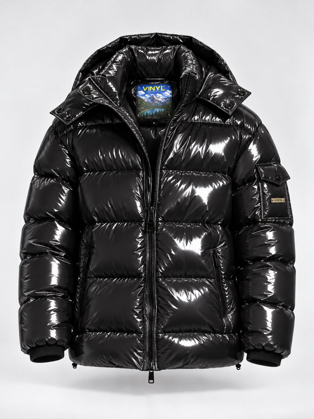 Glossy puffer jacket black