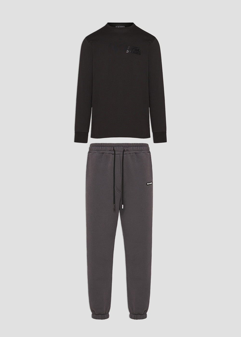Vinyl σετ με τυπωμα cotton oversized fit - lounge luxe black black and grey set