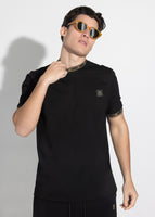 Vinyl μπλουζα με λαστιχο μαυρη cotton regular fit - linear ends tee