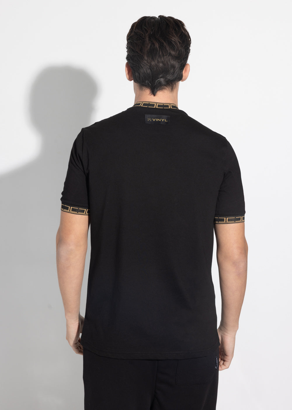 Vinyl μπλουζα με λαστιχο μαυρη cotton regular fit - linear ends tee